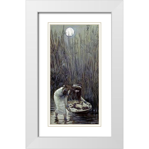 Moses Laid Amid the Flags White Modern Wood Framed Art Print with Double Matting by Tissot, James