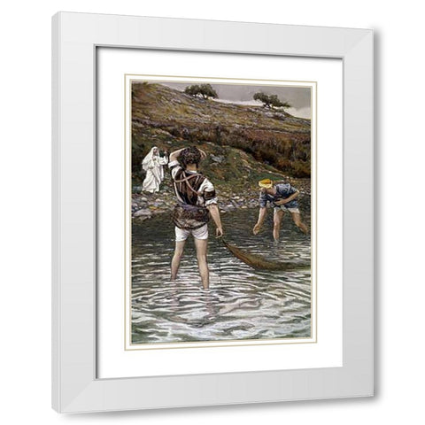 The Calling of Peter and Andrew White Modern Wood Framed Art Print with Double Matting by Tissot, James