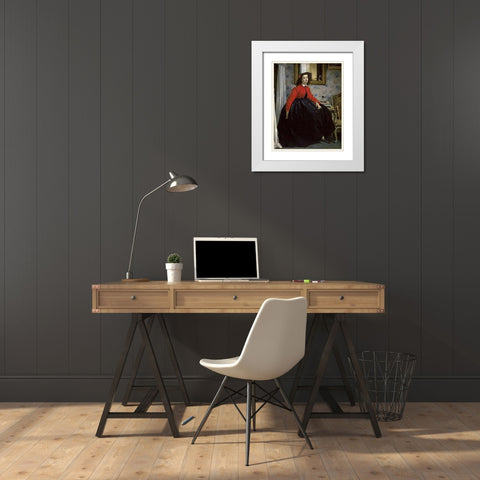 Young Woman in a Short Red Jacket White Modern Wood Framed Art Print with Double Matting by Tissot, James