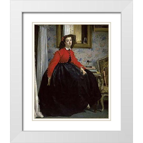 Young Woman in a Short Red Jacket White Modern Wood Framed Art Print with Double Matting by Tissot, James