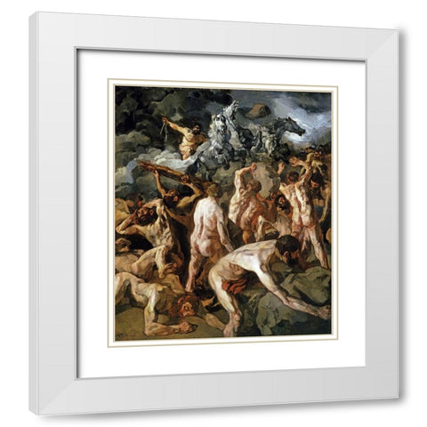 Combat of the Titans White Modern Wood Framed Art Print with Double Matting by Trubner, Wilhelm