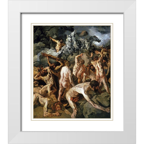 Combat of the Titans White Modern Wood Framed Art Print with Double Matting by Trubner, Wilhelm