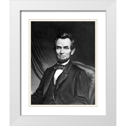 Abraham Lincoln White Modern Wood Framed Art Print with Double Matting by Unknown