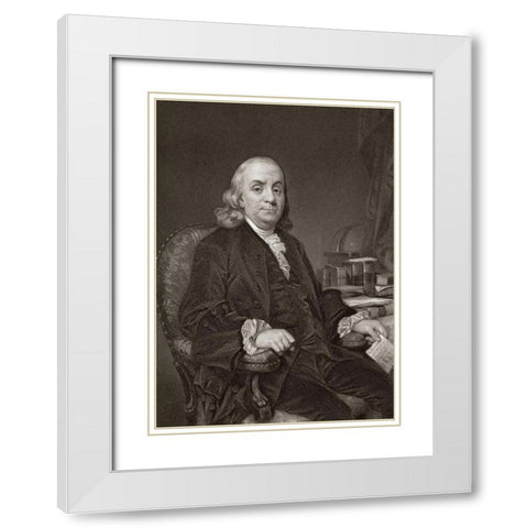 Benjamin Franklin White Modern Wood Framed Art Print with Double Matting by Unknown