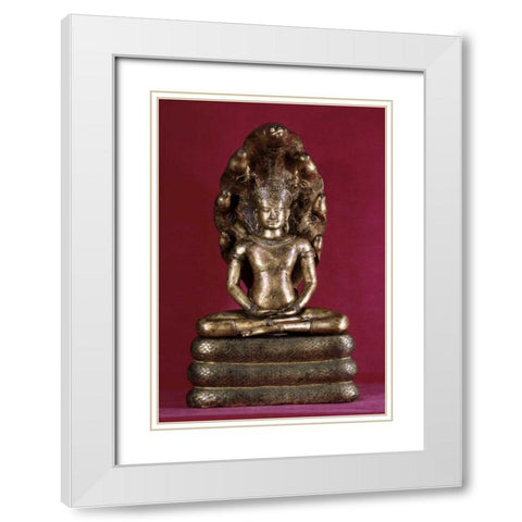 Buddha Sheltered by the Cobra - Style of Angkor Wat White Modern Wood Framed Art Print with Double Matting by Unknown