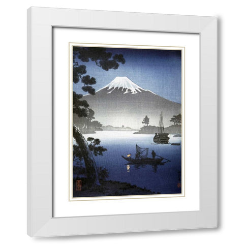 Japanese Print - Mount Fuji from Tagonoura By Shinsei White Modern Wood Framed Art Print with Double Matting by Unknown