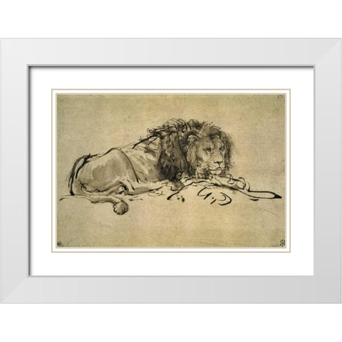 Lion White Modern Wood Framed Art Print with Double Matting by Van Rijn, Rembrandt