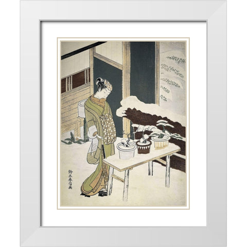 Woman Outside in Winter White Modern Wood Framed Art Print with Double Matting by Unknown