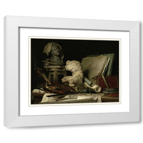The Attributes of the Arts White Modern Wood Framed Art Print with Double Matting by Vallayer-Coster, Anne