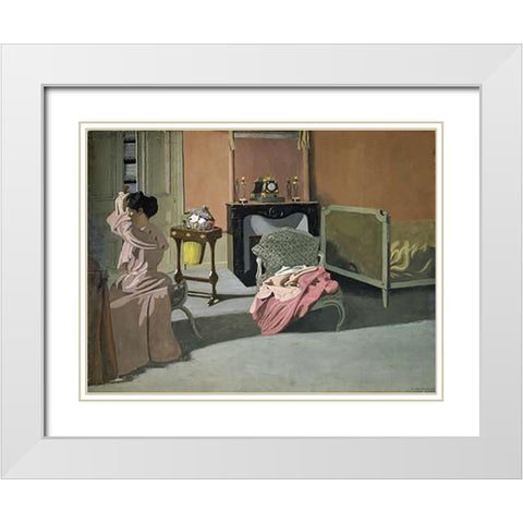 Lady Doing Her Hair White Modern Wood Framed Art Print with Double Matting by Vallotton, Felix