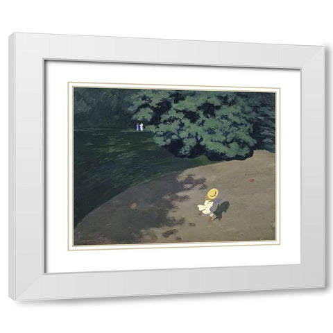 The Ball (Corner of the Park, Child Playing With Ball) White Modern Wood Framed Art Print with Double Matting by Vallotton, Felix