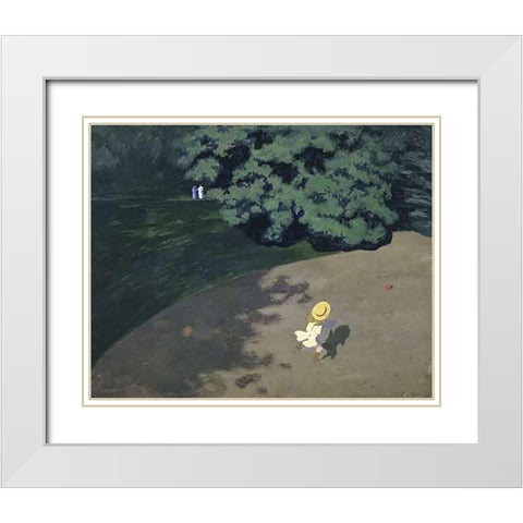 The Ball (Corner of the Park, Child Playing With Ball) White Modern Wood Framed Art Print with Double Matting by Vallotton, Felix