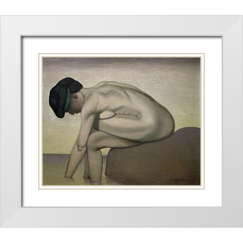 The Bather White Modern Wood Framed Art Print with Double Matting by Vallotton, Felix