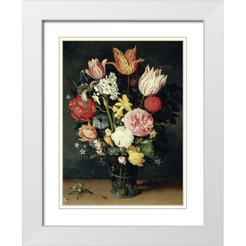 Tulips, Roses and other Flowers in a Glass White Modern Wood Framed Art Print with Double Matting by Van der Ast, Balthasar