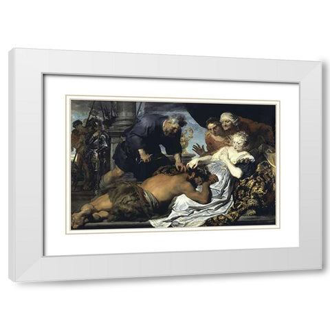 Samson and Delilah White Modern Wood Framed Art Print with Double Matting by Van Dyck, Anthony
