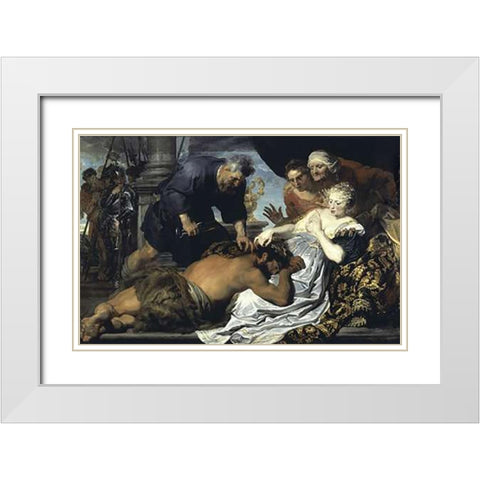 Samson and Delilah White Modern Wood Framed Art Print with Double Matting by Van Dyck, Anthony