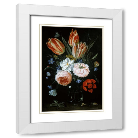 Tulips and Roses In A Glass Vase White Modern Wood Framed Art Print with Double Matting by Van Kessel, Jan