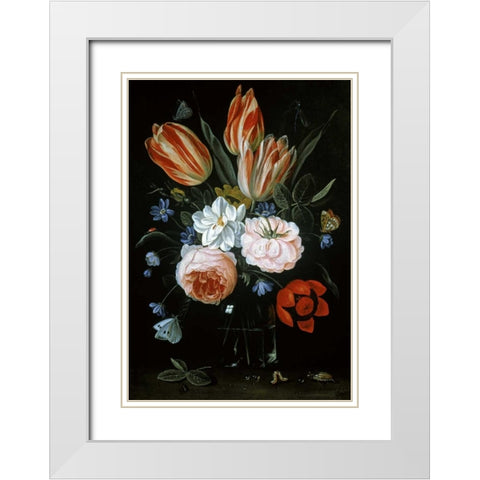 Tulips and Roses In A Glass Vase White Modern Wood Framed Art Print with Double Matting by Van Kessel, Jan