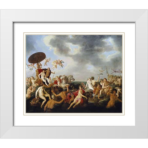 Triumph of Galatea White Modern Wood Framed Art Print with Double Matting by Van Nieulandt, Adriaen I