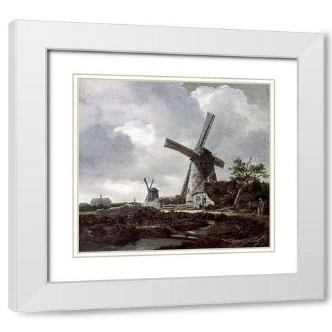 Landscape with Windmills Near Haarlem White Modern Wood Framed Art Print with Double Matting by Van Ruisdael, Jacob