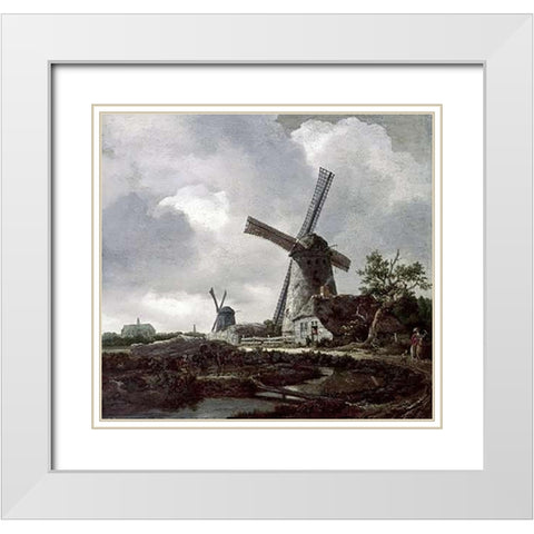 Landscape with Windmills Near Haarlem White Modern Wood Framed Art Print with Double Matting by Van Ruisdael, Jacob