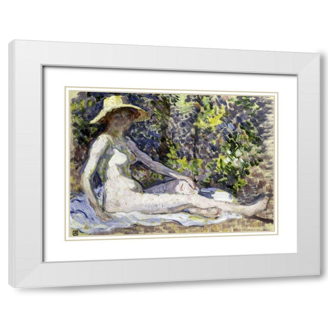 Nude White Modern Wood Framed Art Print with Double Matting by Van Rysselberghe, Theo