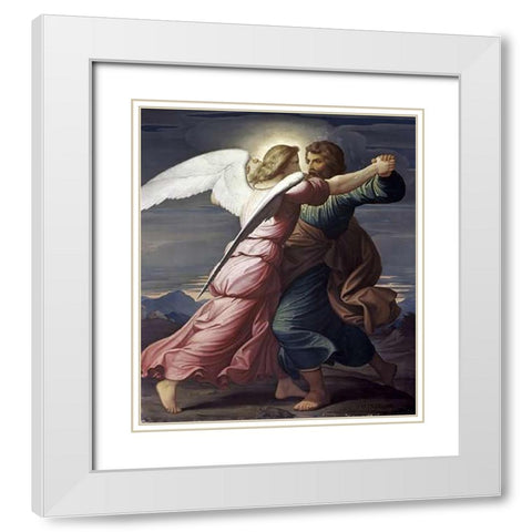 Jacob Wrestles with an Angel White Modern Wood Framed Art Print with Double Matting by Steinle, Edward Jakob