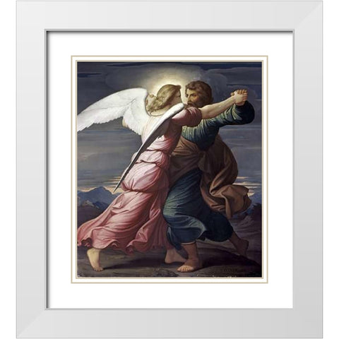 Jacob Wrestles with an Angel White Modern Wood Framed Art Print with Double Matting by Steinle, Edward Jakob