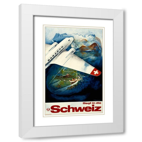 Fliegt in die Schweiz White Modern Wood Framed Art Print with Double Matting by Hafelfinger, Eugen