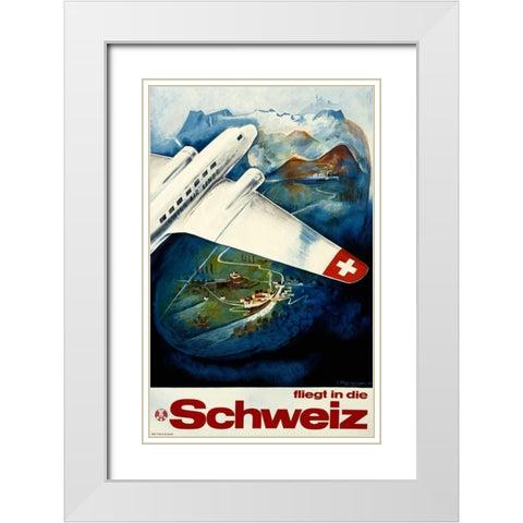 Fliegt in die Schweiz White Modern Wood Framed Art Print with Double Matting by Hafelfinger, Eugen