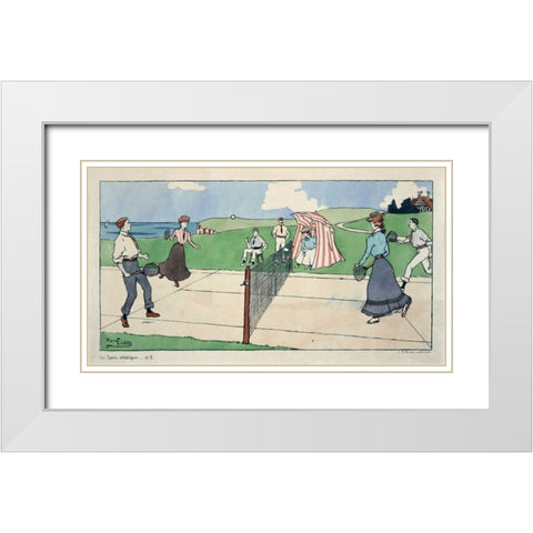 Les Sports athletiques / Tennis White Modern Wood Framed Art Print with Double Matting by Eliott, Harry