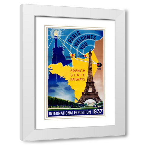 Paris / International Exposition 1937 White Modern Wood Framed Art Print with Double Matting by Lilden
