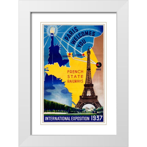 Paris / International Exposition 1937 White Modern Wood Framed Art Print with Double Matting by Lilden