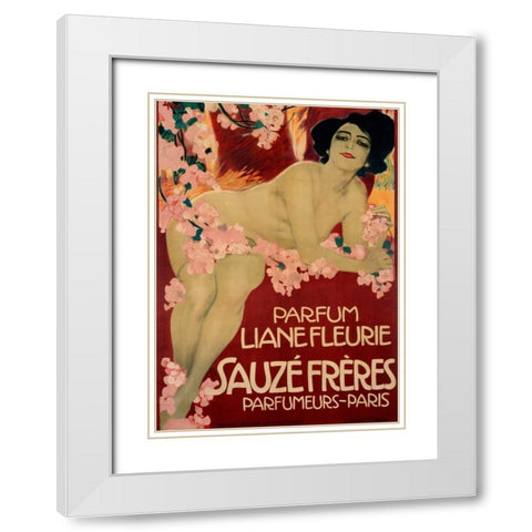 Parfum Liane Fleurie / Sauze Freres White Modern Wood Framed Art Print with Double Matting by Metlicovitz, Leopoldo