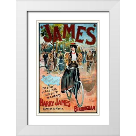 The â€˜Jamesâ€™ Bicycle White Modern Wood Framed Art Print with Double Matting by Moore, G.
