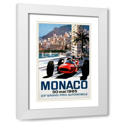 Monaco Grand Prix 1965 White Modern Wood Framed Art Print with Double Matting by Turner, Michael