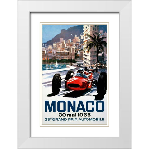 Monaco Grand Prix 1965 White Modern Wood Framed Art Print with Double Matting by Turner, Michael