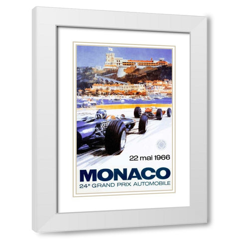 Monaco Grand Prix 1966 White Modern Wood Framed Art Print with Double Matting by Turner, Michael