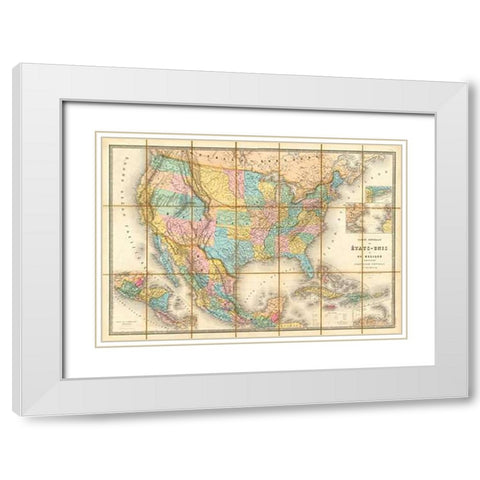Carte Generale Des Etats, 1865 White Modern Wood Framed Art Print with Double Matting by Goujon, E