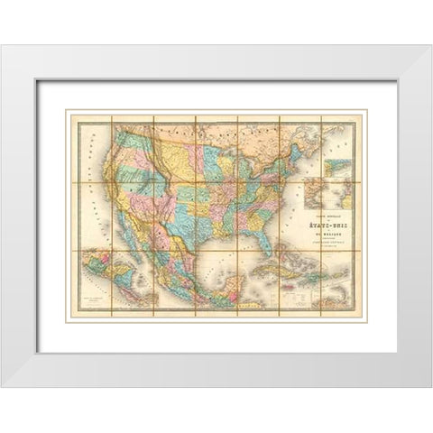Carte Generale Des Etats, 1865 White Modern Wood Framed Art Print with Double Matting by Goujon, E