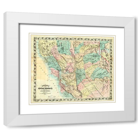 New Map of Central California, 1871 White Modern Wood Framed Art Print with Double Matting by Bancroft, A.L.