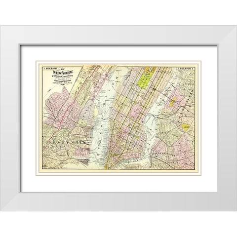 New York, Brooklyn, Jersey City, 1891 White Modern Wood Framed Art Print with Double Matting by Beers, Frederick W.