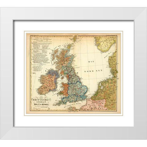 Die Britischen Inseln: Volker und Sprachen, 1847 White Modern Wood Framed Art Print with Double Matting by Berghaus, Heinrich