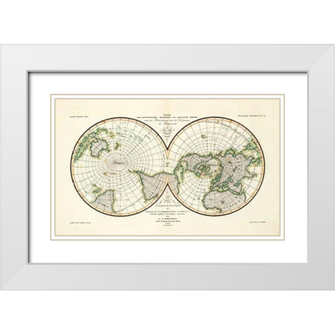 Karte Der Magnetischen Meridiane und Parallel-Kreise, 1840 White Modern Wood Framed Art Print with Double Matting by Berghaus, Heinrich
