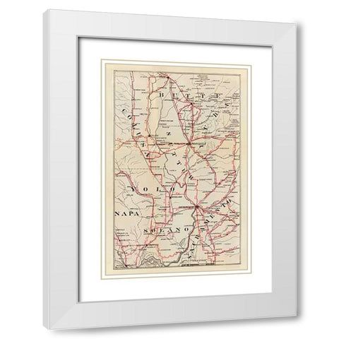 California - Colusa, Yolo, Napa, Butte, Yuba, Sutter, Solano, and Sacramento Counties, 1896 White Modern Wood Framed Art Print with Double Matting by Blum, George W.