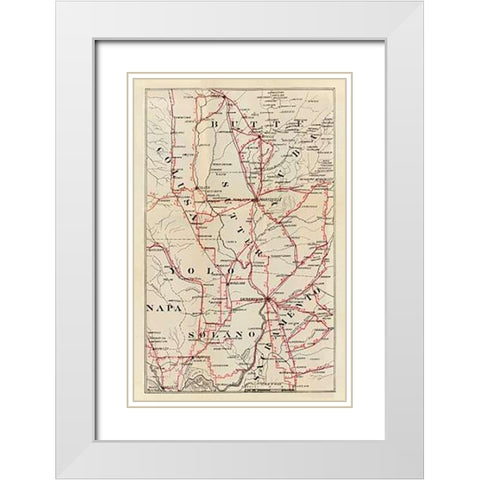 California - Colusa, Yolo, Napa, Butte, Yuba, Sutter, Solano, and Sacramento Counties, 1896 White Modern Wood Framed Art Print with Double Matting by Blum, George W.
