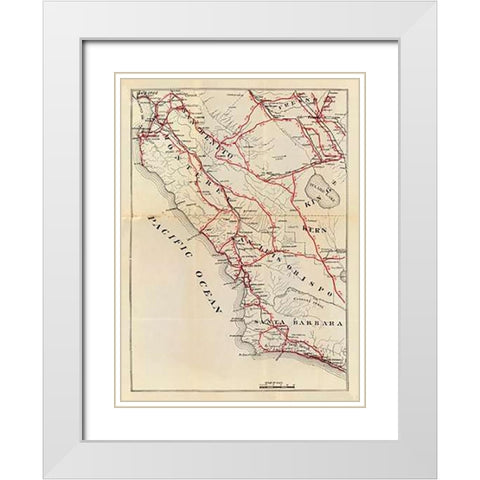 California - San Benito, Fresno, Monterey, San Luis Obispo, Kings, Kern, and Santa Barbara Counties, White Modern Wood Framed Art Print with Double Matting by Blum, George W.
