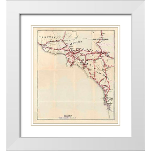 California - Ventura, Los Angeles, San Bernardino, Orange, and San Diego Counties, 1896 White Modern Wood Framed Art Print with Double Matting by Blum, George W.