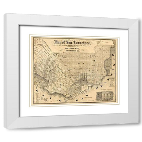 Map of San Francisco, 1852 White Modern Wood Framed Art Print with Double Matting by Rey, Britton and
