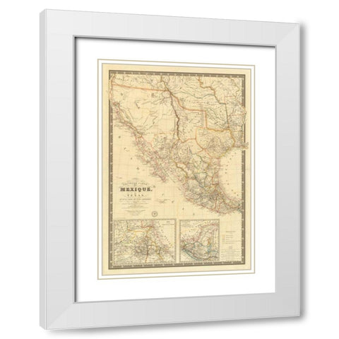 Nouvelle Carte du Mexique, Du Texas, 1840 White Modern Wood Framed Art Print with Double Matting by Brue, Adrien Hubert